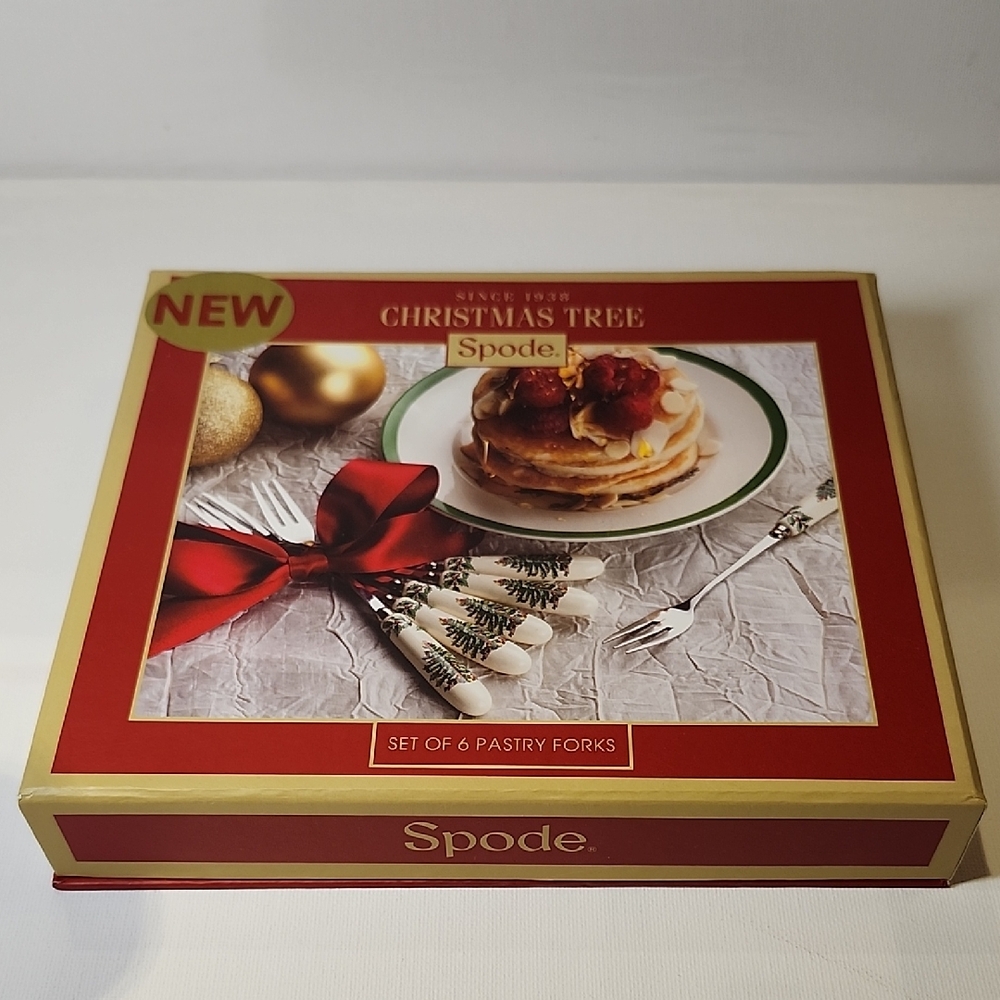 New Spode Red and Gold Christmas Tree Pastry Forks
